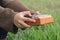 Girl Playing Kalimba, acoustic music instrument from africa