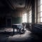 girl playing piano in empty room