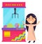 Girl Playing Pink Retro Claw Machine Vector Image