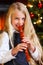 Girl playing recorder on christmas eve