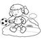 Girl playing soccer. Child soccer player. Little girl play football. Kids and sports. Vector black and white coloring page