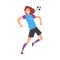 Girl Playing Soccer, Smiling Sportive Young Woman Football Player Character in Sports Uniform Kicking the Ball Vector