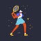 Girl playing tennis flat hand drawn illustration