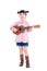 Girl playing ukulele over white background