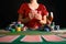 Girl plays cards in a casino. Black jack. poker. texas poker. gaming business