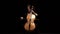 Girl plays a cello a sitting on a chair in a dark room. Black background