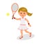 Girl plays tennis. The character of a woman with racket and tennis ball on a white background