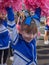 Girl with pompoms in a parade