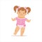 Girl With Ponytails Making First Steps, Adorable Smiling Baby Cartoon Character Every Day Situation