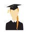 Girl portrait in graduate hats and mantles. Young student avatars in graduation ceremonial clothing. Jpeg isolated