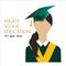 Girl portrait in graduate hats and mantles. Young student avatars in graduation ceremonial clothing. Vector isolated on