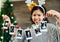 Girl portrait, polaroid and christmas celebration, happy smile and memories, photograph and decoration in home. Child