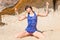 Girl pours sand out of the hands