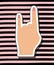 Girl power background with hand in skin color sticker making horn signal on striped background