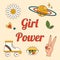 Girl Power. Feminism concept. Groovy Colorful Banner 70s style