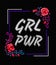 Girl Power - Feminism slogan, Rock print embroidery for T-shirt, fashion patch, badge. Embroidery with Roses for rock