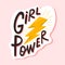 Girl power lettering composition vector flat illustration. Hand drawn feminism motivational slogan with lightning and