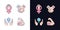 Girl power light and dark theme RGB color icons set