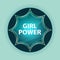 Girl Power magical glassy sunburst blue button sky blue background