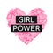 Girl power quote with pink camouflage grunge heart.