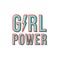 Girl power with thunderbolt. Motivational phrase. Feminist quote. Red outline. Red and blue. Vector illustration, flat design