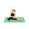 girl practising yoga in revolved head-to-knee sequence. Vector illustration decorative design