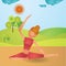 girl practising yoga in revolved head-to-knee sequence. Vector illustration decorative design