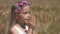 Girl Praying to Rain in Wheat Field, Pensive Prayer Child Meditating, Nature