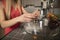 Girl is preparing sweets for Christmas, putting eggs, close up