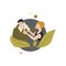 Girl presses a soft teddy bear to a guy, story in love, gentle romantic couple, illustration in flat style