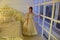 Girl Princess In Alabaster Victorian Dress By The Window