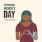 Girl with prosthesis or disability on InspireInclusion International Women\\\'s Day poster. Woman fold her bionic