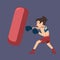 Girl punching boxing bag vector cartoon