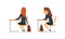 Girl Pupil or Student Sitting at Desk Having School Lesson Side View Vector Set