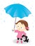 Girl and puppy with umbrella