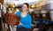 girl purchaser standing with picnic basket