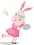 Girl Rabbit Playing Badminton