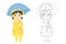 Girl in Raincoat Outline Cartoon Vector