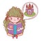 Girl reading book with castle in dream bubble