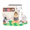 Girl reading book at home, flat vector illustration.