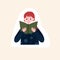 Girl is reading book. Sticker of studying Student. Female reader with novel. Woman hold book. Distance learning and self