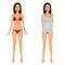 girl in red bikini and Young woman in gray t-shirt. vector illustration.