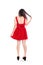 Girl in red dress full length backshot