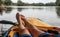 Girl is relaxation on boat the river.