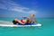 Girl relaxed lying on paddle surf board SUP