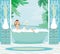 Girl relaxes in the bath in a tropical spa