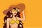 A girl rests on the beach pop art. Beautiful girl in bikini comic style.