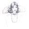Girl retro vintage pencil sketch outline old-fashioned collar flounce jacket old hairstyle thirties on a white background line ill