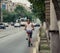 Girl ridding a bicycle on the streets of Bucharest