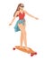 Girl ride on skateboard Summer leisure activity Vector